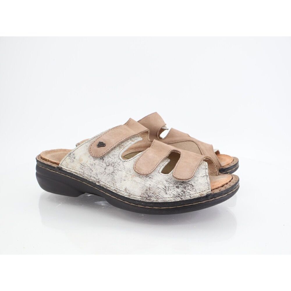 Finn Comfort Cisano Women's 39 8 Brown Leather Triple Strap Wedge Sandals Slides